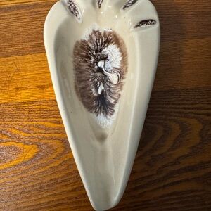 Vintage Cream and Brown Ceramic Ashtray made in USA approx. 9” x 4 1/2”